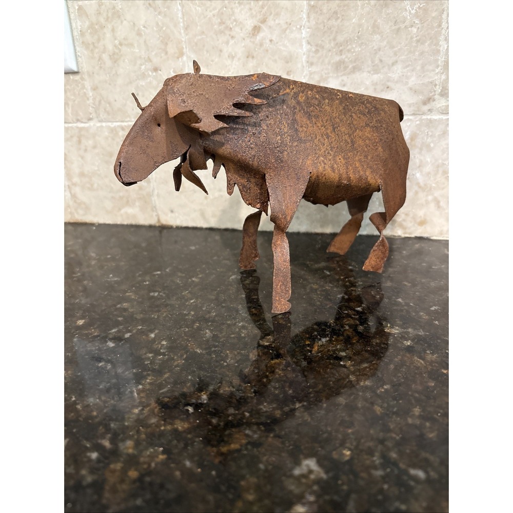 Rustic Brown Metal Moose Art Sculpture Western Americana Object Rare New